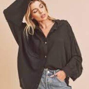 aemi + co long sleeve button up frayed top